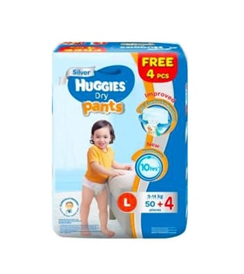 Buy Huggies Dry Pants Large Size 50+4 pcs 9-14 kg Online