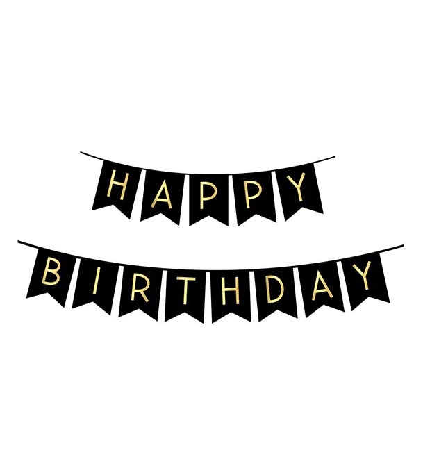 Happy Birthday Banner Black And Gold Letters Birthday Bunting