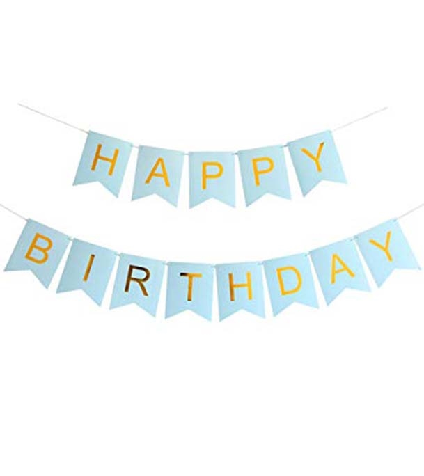 Happy Birthday Banner Blue And Gold Letters Birthday Bunting