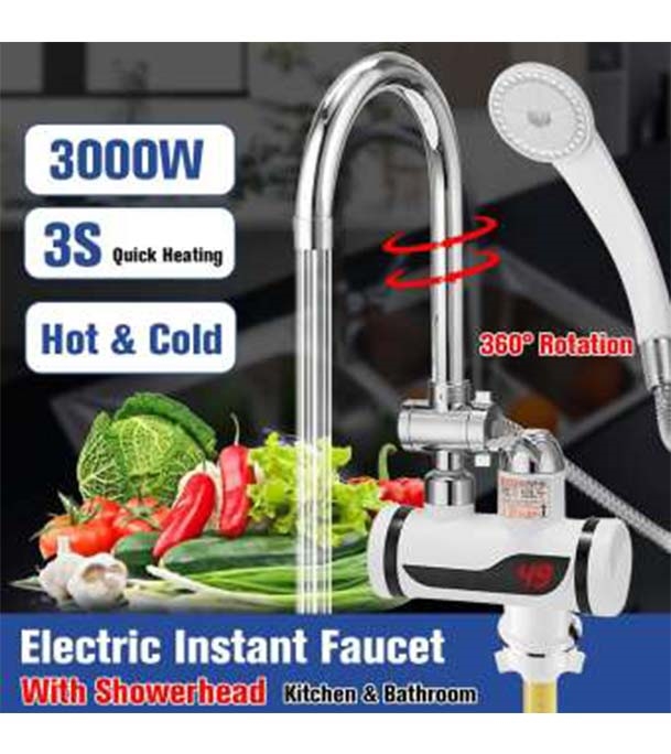 Picture of 3000W Temperature Display Instant Hot Water Tap Faucet With Three Way Connector And Shower Head
