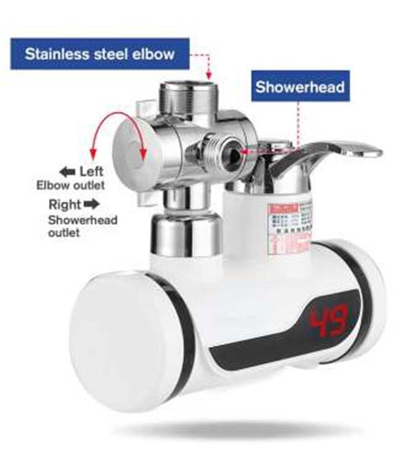Picture of 3000W Temperature Display Instant Hot Water Tap Faucet With Three Way Connector And Shower Head