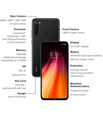 Buy Redmi Note 8 4GB 64GB 2021 Black Online