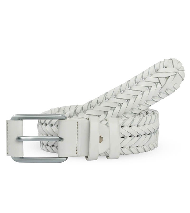 Men's White Plaited Leather Belt at 