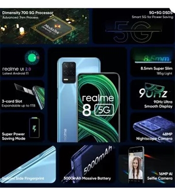 Picture of realme 8 5G Connectivity with 8GB RAM and 128GB ROM- Blue (Best Price)