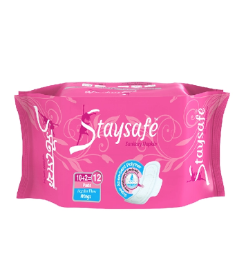 Staysafe Sanitary Napkin- 10+2=12 Pads (Regular Flow Wings) 