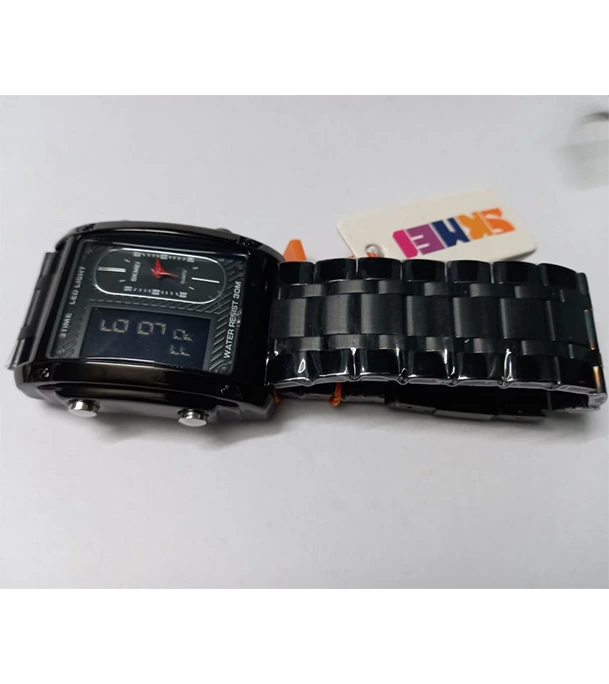 SKMEI 1802 Multifunction Square Compass & 3D Pedometer – Black mens watch