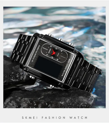 SKMEI 1802 Multifunction Square Compass & 3D Pedometer – Black mens watch