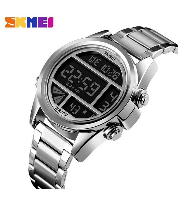 SKMEI 1448 Silver Stainless Steel Digital Watch For Men