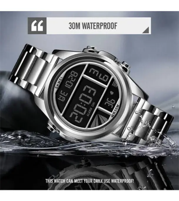 SKMEI 1448 Silver Stainless Steel Digital Watch For Men