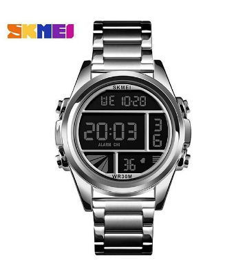 SKMEI 1448 Silver Stainless Steel Digital Watch For Men