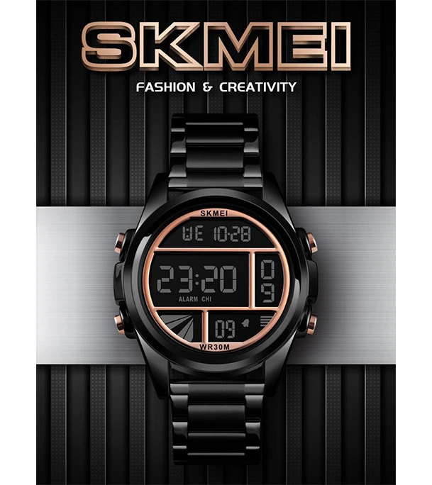 SKMEI 1448 Silver Stainless Steel Digital Watch For Men