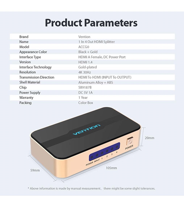 Buy VENTION ACCG0 1 In 4 Out HDMI Splitter Black  Online