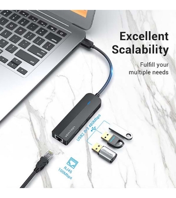 Buy VENTION CHPBB 3-Port USB 2.0 Hub with 100M Ethernet Adapter 0.15M Black Online