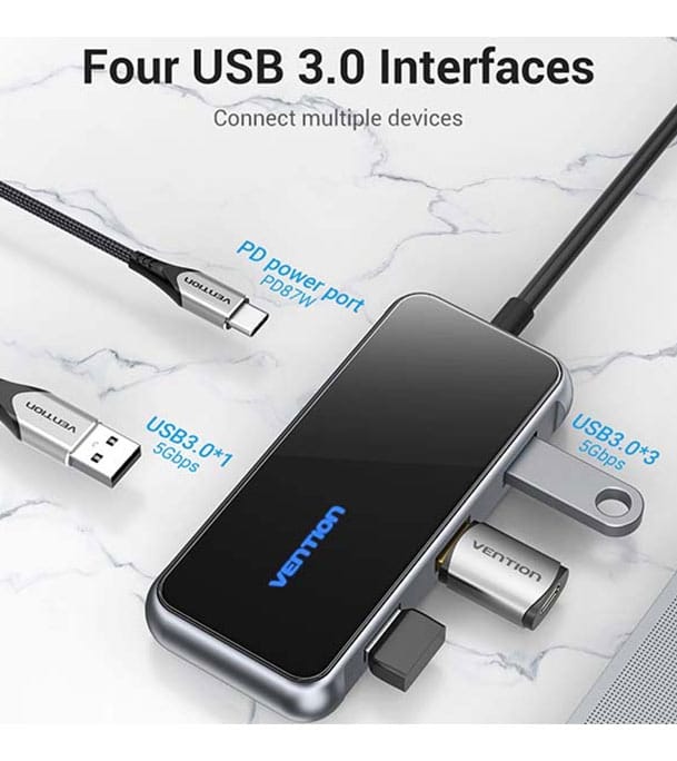 Buy VENTION TFDHB Multi-function USB-C to USB3.0*4/PD Docking Station 0.15M Gray Mirrored Surface Type Online