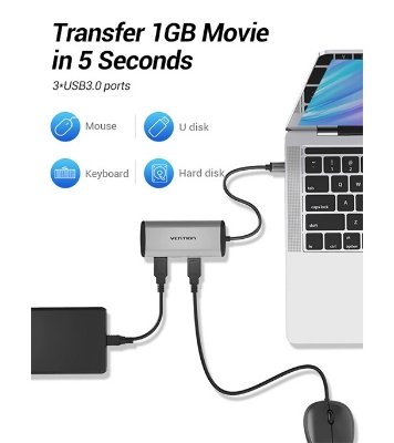 Buy VENTION TGDHB Type-C to USB 3.0*3/Gigabit Ethernet/PD Hub 0.15M Gray Metal Type Online