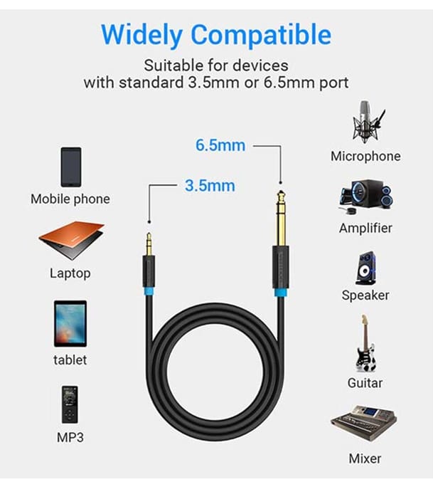 Buy VENTION BABBG 6.5mm Male To 3.5mm Male Audio Cable 1.5M Black Online