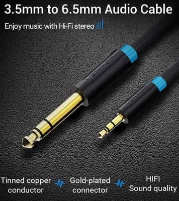 Buy VENTION BABBG 6.5mm Male To 3.5mm Male Audio Cable 1.5M Black Online