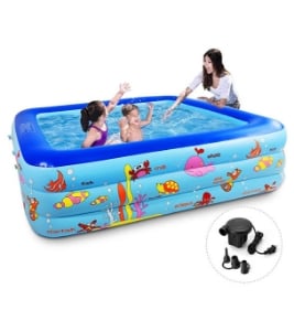Inflatable Swimming Pool Adults & Kids Baby Pool Bathing Tub Outdoor Indoor 115 Cmx 82cmx33cm With Electric Pumper