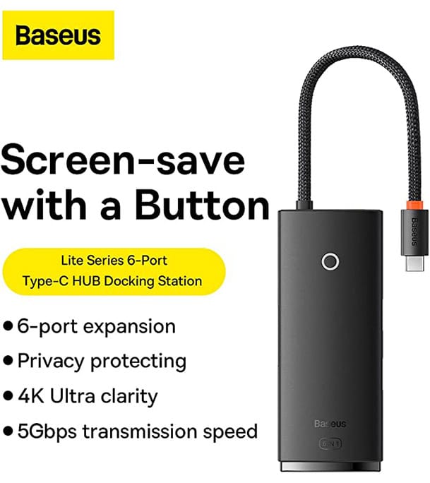 Picture of Baseus Lite Series 6-Port Type-C HUB Docking Station Black