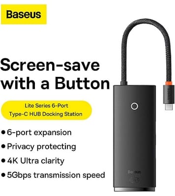 Picture of Baseus Lite Series 6-Port Type-C HUB Docking Station Black
