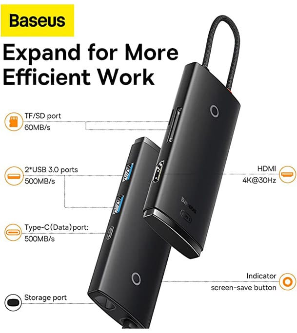 Picture of Baseus Lite Series 6-Port Type-C HUB Docking Station Black