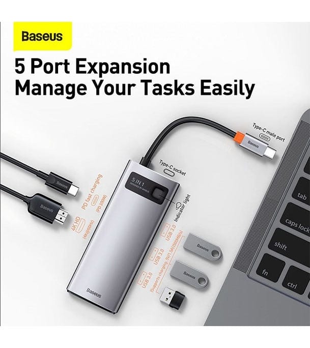 Picture of Baseus Metal Gleam Series 5-in-1 Multifunctional Type-C HUB Docking Station Gray