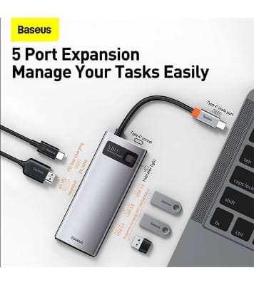 Picture of Baseus Metal Gleam Series 5-in-1 Multifunctional Type-C HUB Docking Station Gray