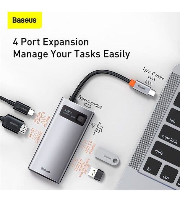 Picture of Baseus Metal Gleam Series 4-in-1 Multifunctional Type-C HUB Docking Station Gray