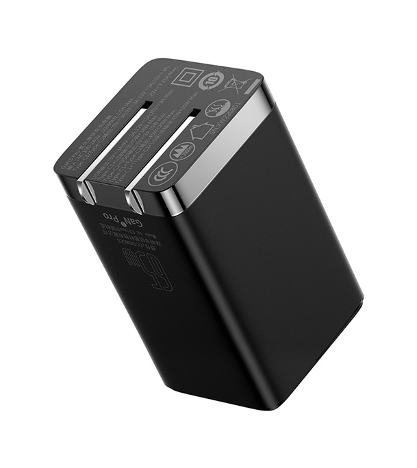 Picture of Baseus GaN5 Pro Fast Charger 2C+U 65W CN Black(Include Baseus Xiaobai series fast charging Cable Type-C to Type-C 100W(20V/5A) 1m Black