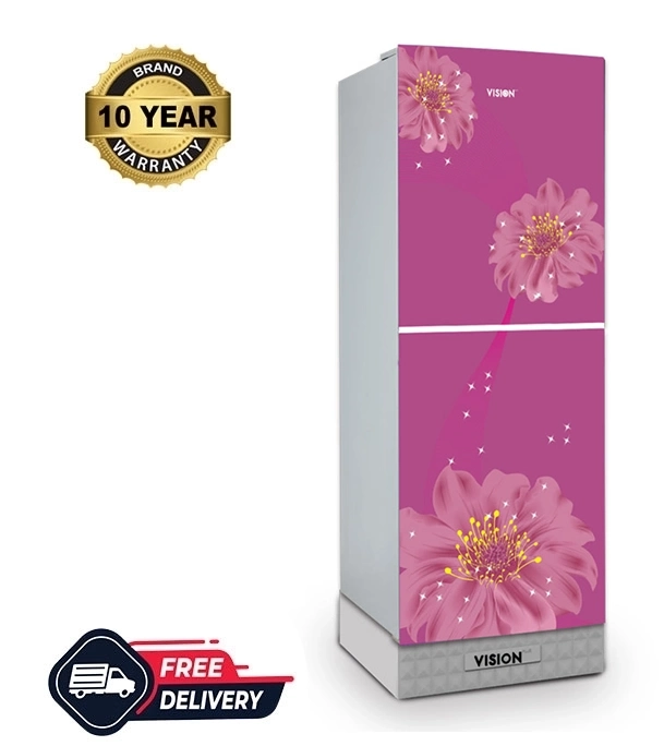 Picture of VISION Glass Door Refrigerator RE-180L Pink Juhua Flower Top Mount  Picture of VISION Glass Door Refrigerator RE-180L Pink Juhua Flower Top Mount