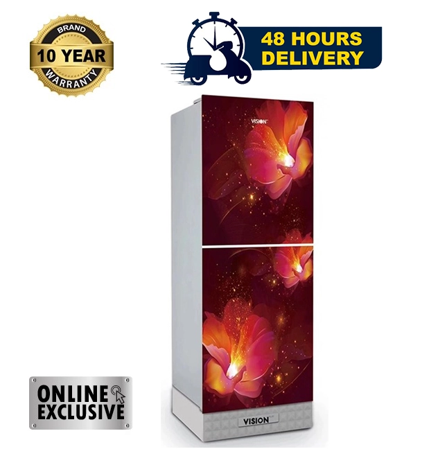 VISION Glass Door Refrigerator RE-229 Liter Red Flower Family 