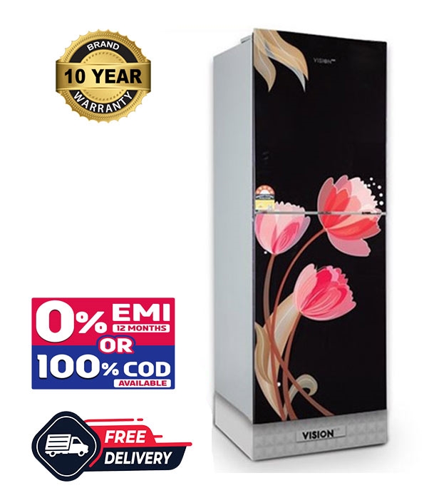 Picture of VISION Glass Door Refrigerator Bottom Mount RE-185L Pink Tulip Black  Picture of VISION Glass Door Refrigerator Bottom Mount RE-185L Pink Tulip Black