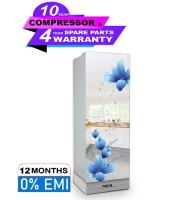 VISION Glass Door Refrigerator RE-252L Mirror Blue Flower Bottom Mount