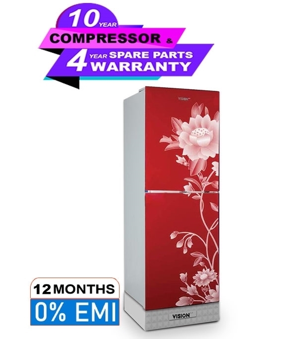 Picture of VISION Glass Door Bottom Mount Refrigerator RE-216L Lotus Flower Maroon  Picture of VISION Glass Door Bottom Mount Refrigerator RE-216L Lotus Flower Maroon