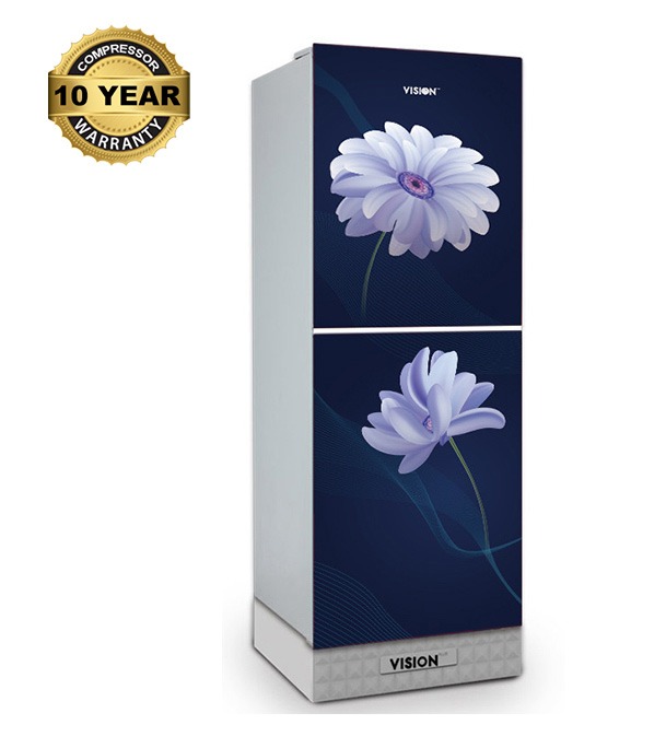 Buy VISION Glass Door Refrigerator RE160 Liter Blue Daisy Bottom Mount