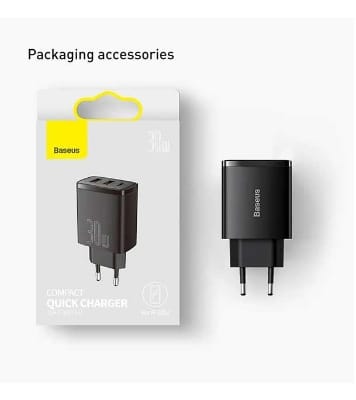 Baseus Compact Quick Charger 2U+C 30W EU Black
