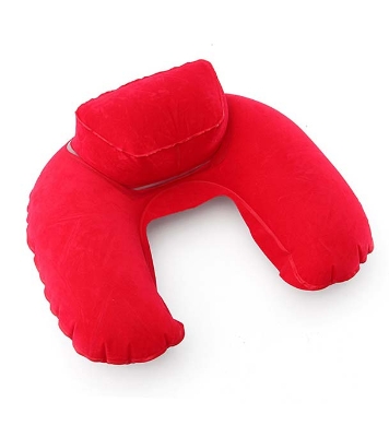 Picture of 4 in 1 Double Part Inflatable Travelling Pillow Set with Eye Mask Ear Plug & Pouch (travelling_pillow_2_red)