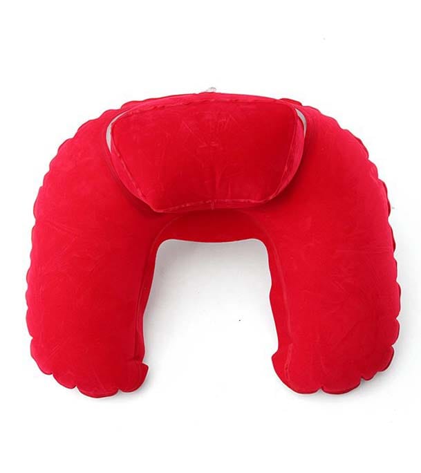 Picture of 4 in 1 Double Part Inflatable Travelling Pillow Set with Eye Mask Ear Plug & Pouch (travelling_pillow_2_red)