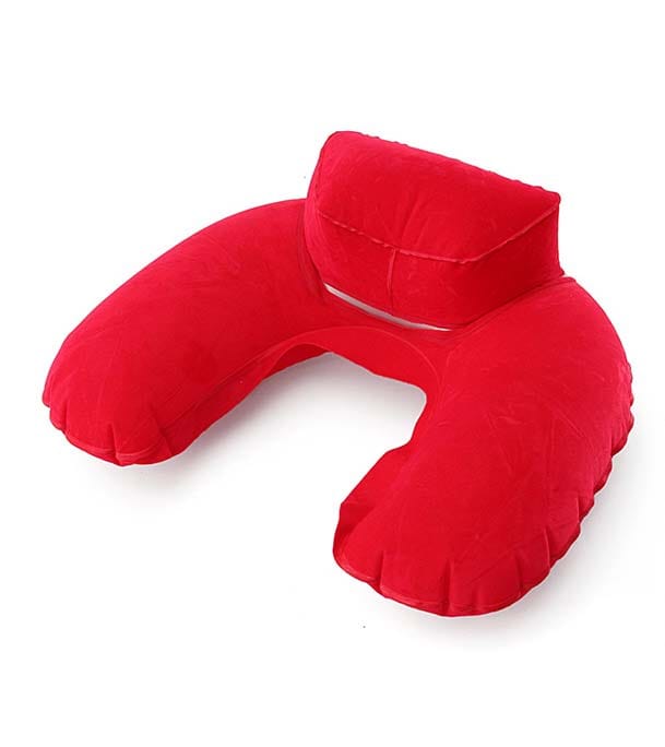 Picture of 4 in 1 Double Part Inflatable Travelling Pillow Set with Eye Mask Ear Plug & Pouch (travelling_pillow_2_red)