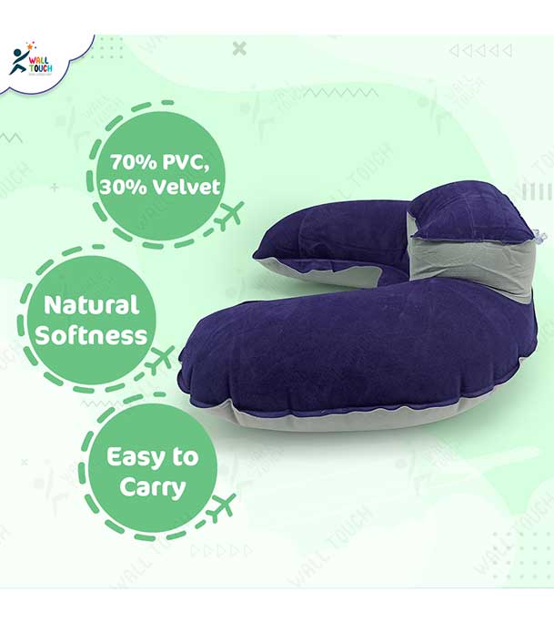 Picture of 4 in 1 Double Part Inflatable Travelling Pillow Set with Eye Mask Ear Plug & Pouch (travelling_pillow_2_ purple)