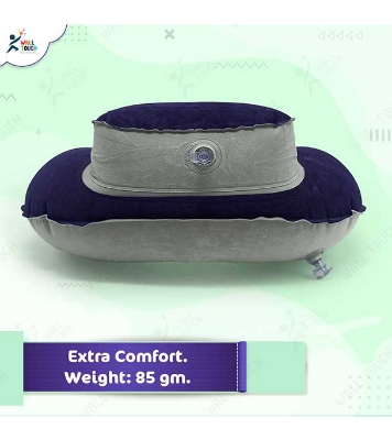 Picture of 4 in 1 Double Part Inflatable Travelling Pillow Set with Eye Mask Ear Plug & Pouch (travelling_pillow_2_ purple)