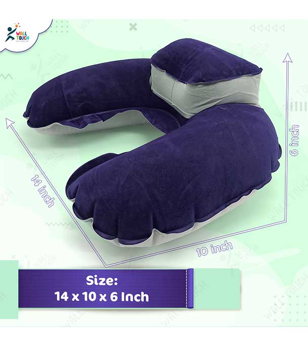 Picture of 4 in 1 Double Part Inflatable Travelling Pillow Set with Eye Mask Ear Plug & Pouch (travelling_pillow_2_ purple)