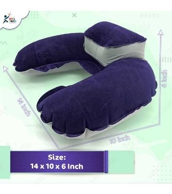 Picture of 4 in 1 Double Part Inflatable Travelling Pillow Set with Eye Mask Ear Plug & Pouch (travelling_pillow_2_ purple)
