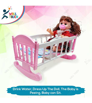 Picture of Cute Baby Girl Shape Doll with Bed, Spoons, Wok, Feeder & Potty Commode Best Gift For Children & Kids (doll_bed_k007)