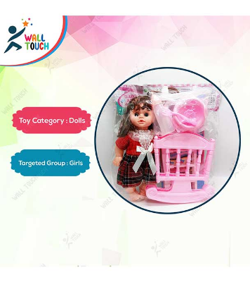 Picture of Cute Baby Girl Shape Doll with Bed, Spoons, Wok, Feeder & Potty Commode Best Gift For Children & Kids (doll_bed_k007)