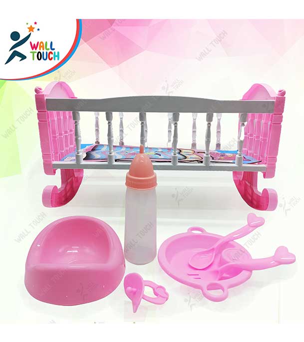 Picture of Cute Baby Girl Shape Doll with Bed, Spoons, Wok, Feeder & Potty Commode Best Gift For Children & Kids (doll_bed_k007)