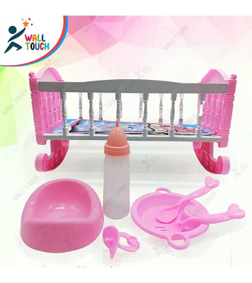 Picture of Cute Baby Girl Shape Doll with Bed, Spoons, Wok, Feeder & Potty Commode Best Gift For Children & Kids (doll_bed_k007)