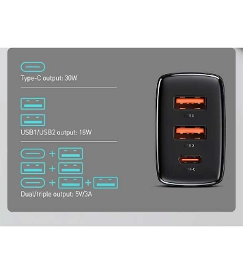Baseus Compact Quick Charger 2U+C 30W EU Black