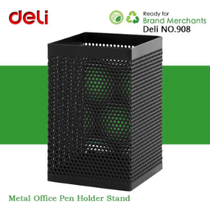 Show details for deli Pen Holder 73×73×115mm Mesh Steel Barrel 908 Black 1pcs deli Pen Holder 73×73×115mm Mesh Steel Barrel 908 Black 1pcs