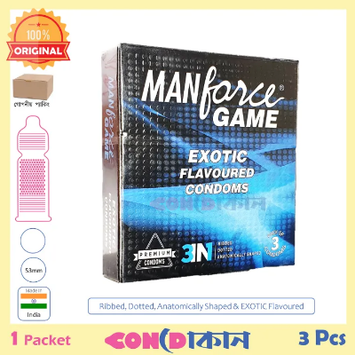 Picture of Manforce Game 3in1 (Dotted, Ribbed & Anatomic) Exotic Flavoured Condom Indian 1 Packet (3 Pcs)